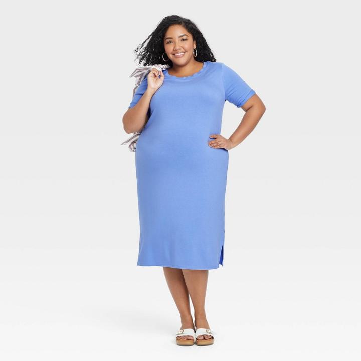 Women's Plus Size Short Sleeve Knit T-shirt Dress - Ava & Viv Blue