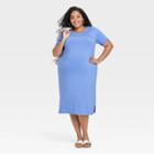 Women's Plus Size Short Sleeve Knit T-shirt Dress - Ava & Viv Blue