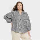 Women's Plus Size Long Sleeve Popover Top - A New Day Black/white