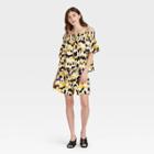 Women's Short Sleeve Smocked Bardot Top - Who What Wear White Leopard Print