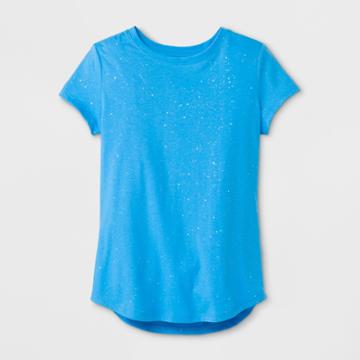 Girls' Short Sleeve Sparkle Crew Neck T-shirt - Cat & Jack Blue