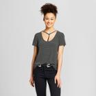Women's Striped Short Sleeve Drapey T - Shirt With Neck Detail - Mossimo Supply Co. Black