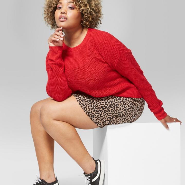 Women's Plus Size Long Sleeve Crew Neck - Wild Fable Red Pop