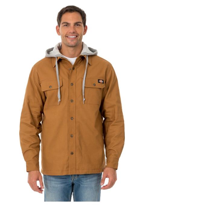 Dickies Men's Hooded Canvas Shirt Jackets - Brown Duck