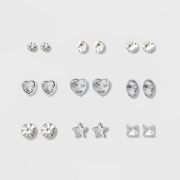 Geo Shape Stone Multi Earring Set 9ct - Wild Fable White Crystal, Women's