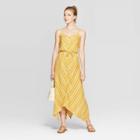 Women's Striped Sleeveless Strappy V-neck Handkerchief Hem Midi Dress - Xhilaration Mustard