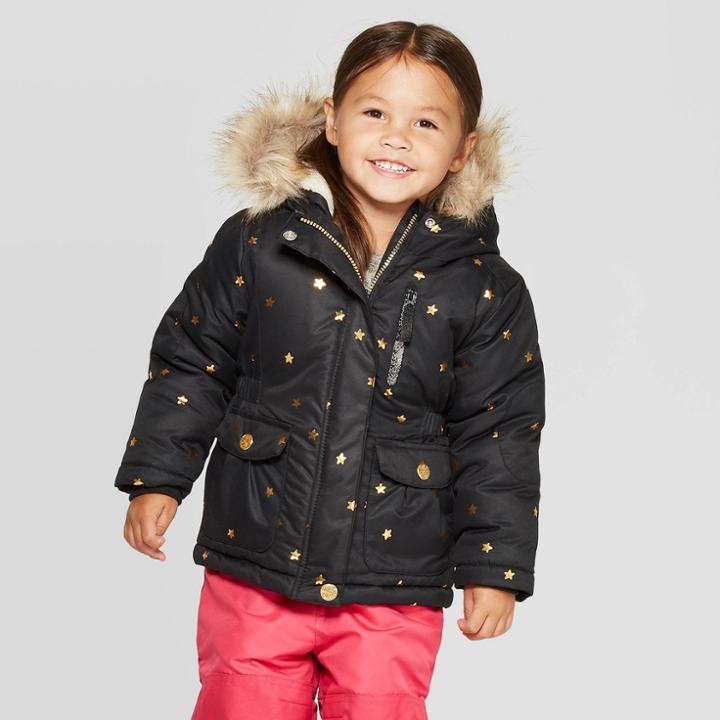 Toddler Girls' Star Long Parka - Cat & Jack Black