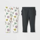 Baby Girls' 2pk Ruffle Leggings Pants Set - Cat & Jack Cream/dark Gray 24m, Girl's, Ivory/gray