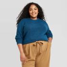 Women's Plus Size Crewneck Pullover Sweater - A New Day Teal
