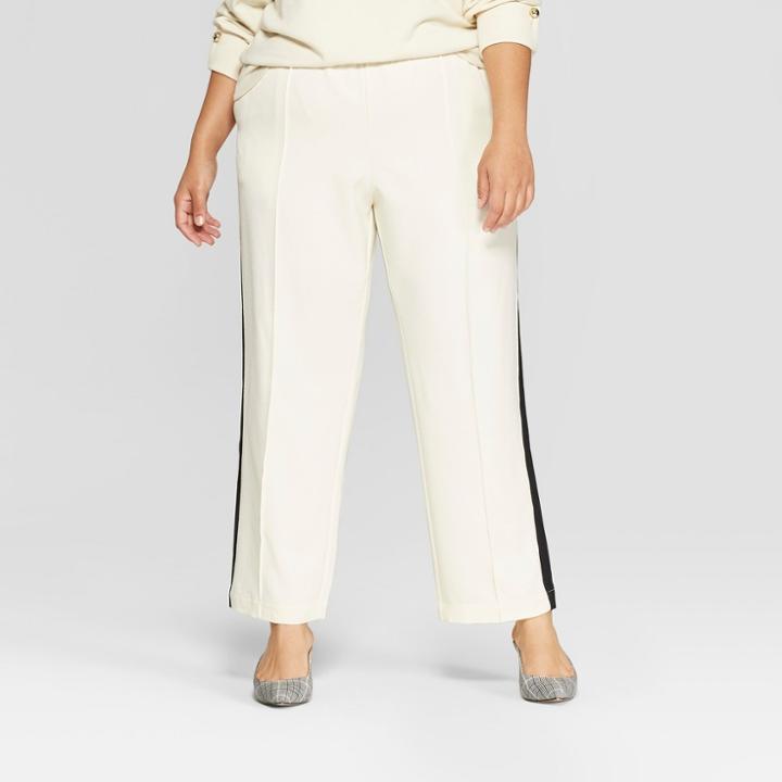 Women's Plus Size Side Striped Ankle Trouser - Who What Wear Cream (ivory) X