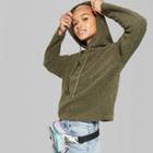 Women's Fuzzy Hoodie Pullover - Wild Fable Olive