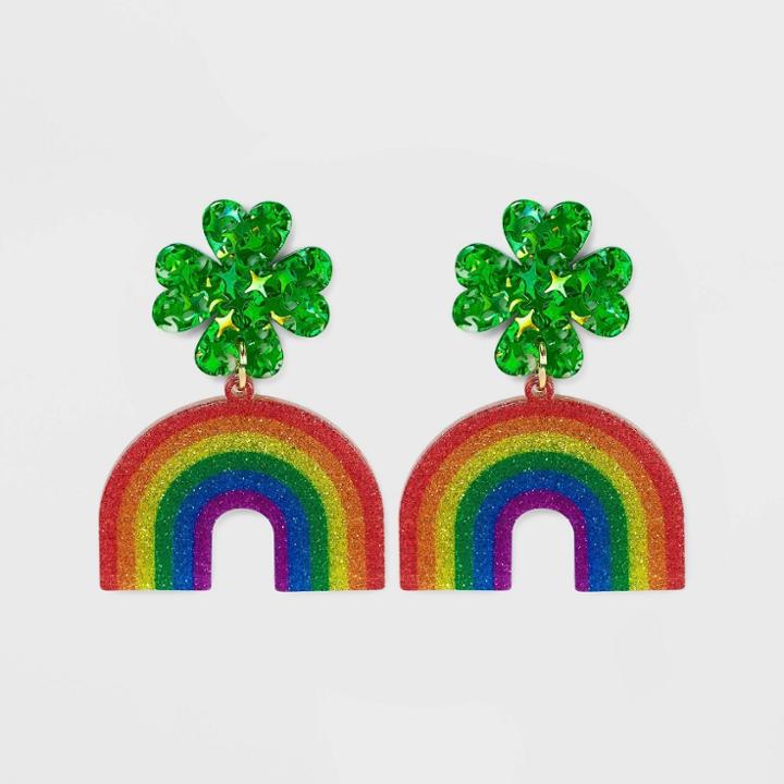 No Brand Shamrock And Stone Drop Earrings, Grey