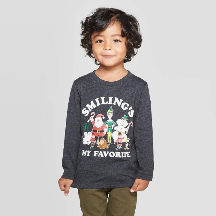 Toddler Girls' Elf Long Sleeve T-shirt - Charcoal 12m, Boy's, Black
