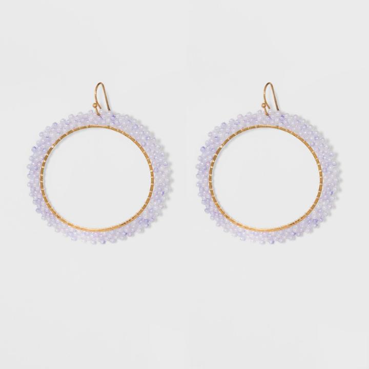 Open Hoop With Outer Beading Detail Earrings - A New Day Purple