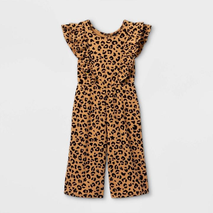 Toddler Girls' Ruffle Short Sleeve Romper - Art Class Brown
