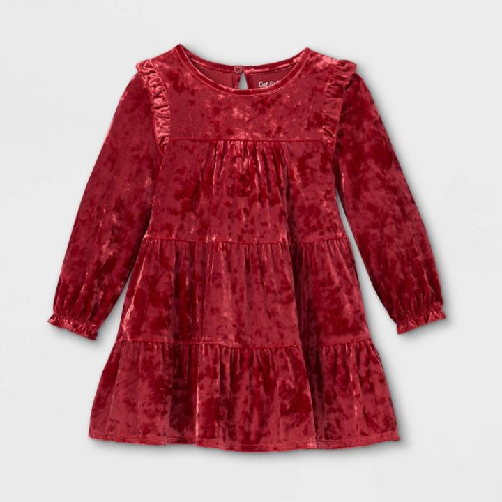 Toddler Girls' Tiered Velour Long Sleeve Dress - Cat & Jack Red