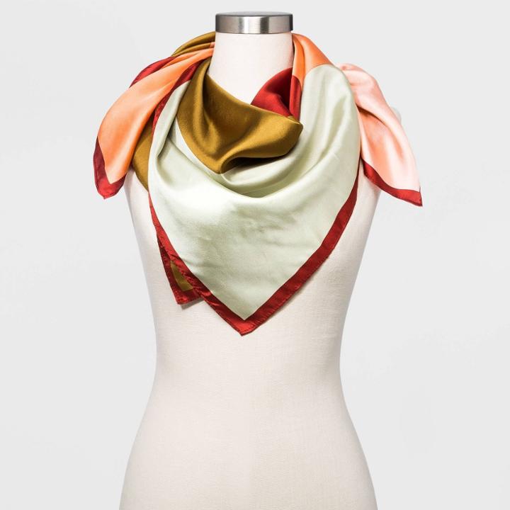 Women's Print Silk Scarf - A New Day , Blue/gold/pink