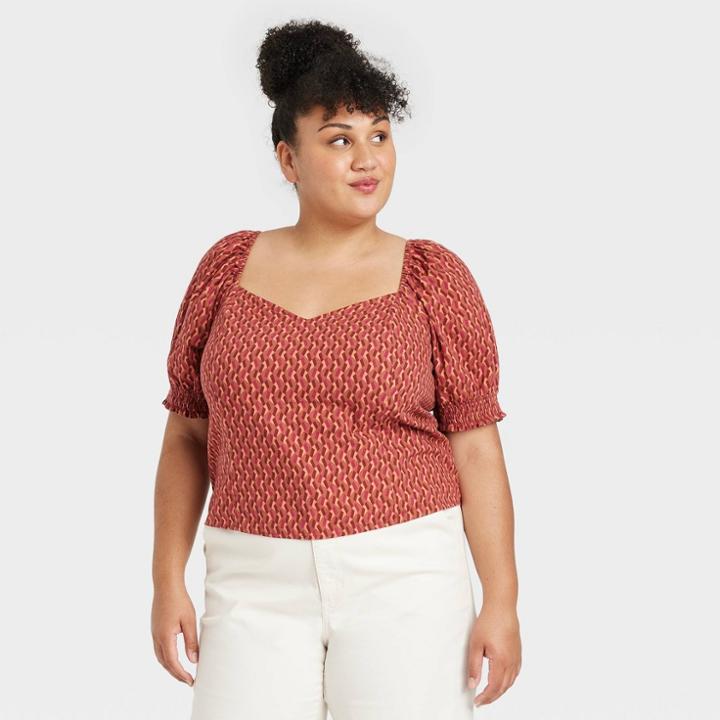 Women's Plus Size Puff Elbow Sleeve Blouse - Ava & Viv Pink X