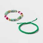 Semi-precious Jasper Jade Dyed Quartz Stretch Bracelet Set 2pc - Universal Thread Green