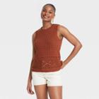 Women's Pointelle Crewneck Sweater Tank - Universal Thread Rust