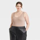 Women's Plus Size Double-scoop Bodysuit - A New Day Beige