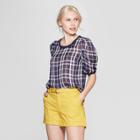 Women's Print Woven Short Sleeve T-shirt - A New Day Navy