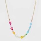 Heart Star And Moon Tonal Rainbow Beaded Necklace - Wild Fable , Gold/red/white
