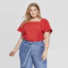 Women's Plus Size Short Sleeve Square Neck Top - Ava & Viv Red