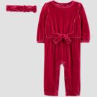 Baby Girls' Velour Jumpsuit - Just One You Made By Carter's Maroon Newborn, Red