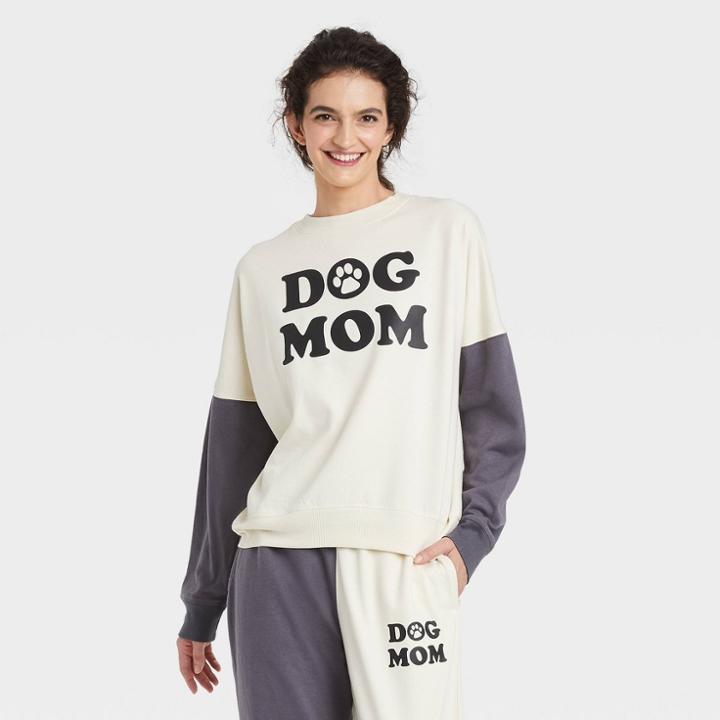 Modern Lux Women's Dog Mom Colorblock Graphic Sweatshirt - Off-white/gray