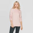 Women's Long Sleeve Ribbed Cuff Crewneck Pullover Sweater - A New Day Blush