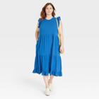 Women's Plus Size Flutter Sleeveless Tiered Dress - Universal Thread Blue