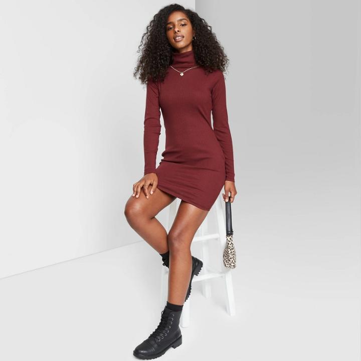 Women's Long Sleeve Bodycon Dress - Wild Fable Deep Red