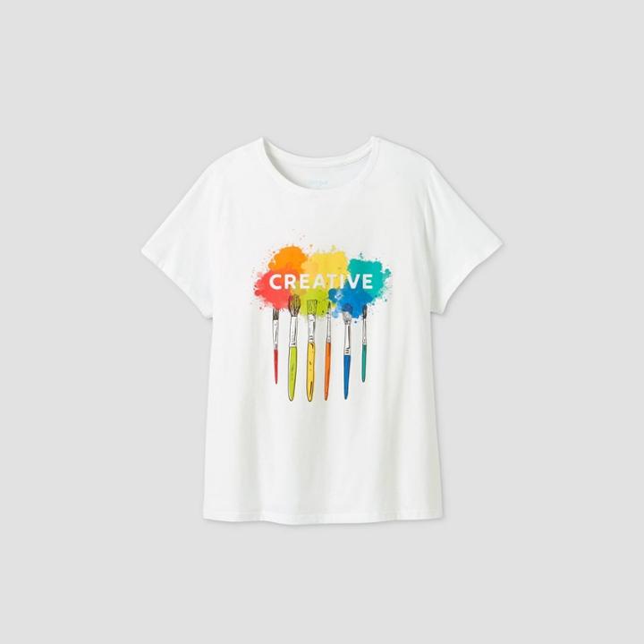 Women's Plus Size Short Sleeve 'creative' Graphic T-shirt - Cat & Jack White