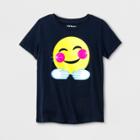 Girls' Emoji Smile Hug Face Graphic Short Sleeve T-shirt - Navy