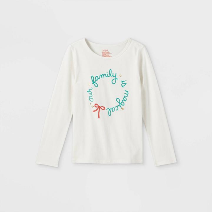 Girls' Adaptive Christmas 'our Family' Long Sleeve Graphic T-shirt - Cat & Jack Cream