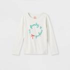 Girls' Adaptive Christmas 'our Family' Long Sleeve Graphic T-shirt - Cat & Jack Cream
