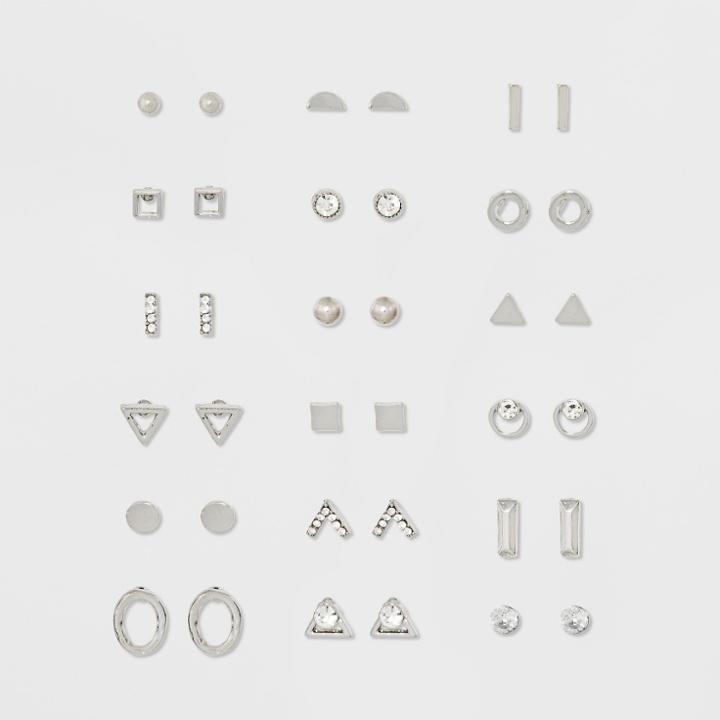 Target Eighteen Pack With Stones And Geometric Shapes Earring Set - Rhodium, Dark