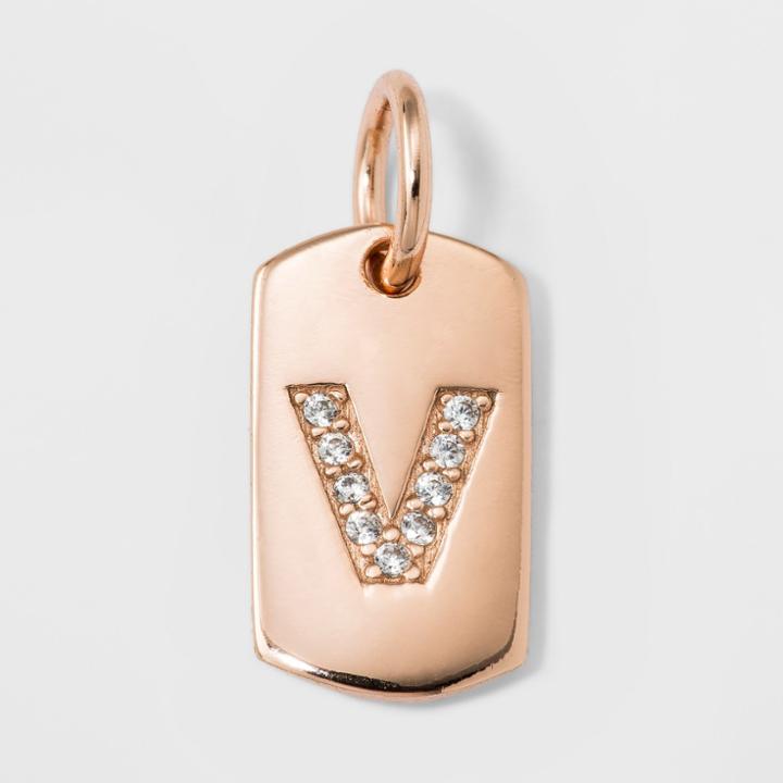 Target Sterling Silver Initial V Cubic Zirconia Pendant - A New Day Rose Gold, Rose Gold - V