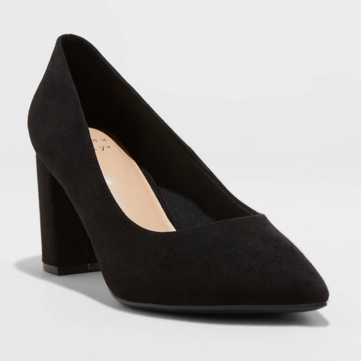 Women's Bonny Wide Width Block Heeled Pumps - A New Day Black