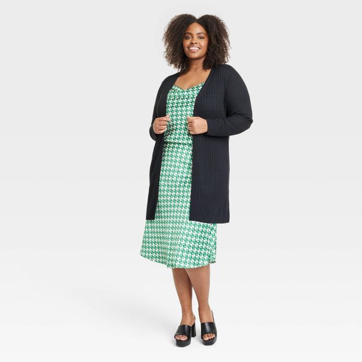 Women's Spring Open Layering Duster Sweater - Ava & Viv Black