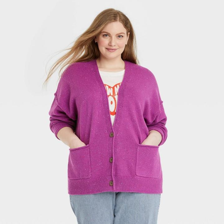 Women's Plus Size Button-front Grandpa Cardigan - Universal Thread Fuchsia
