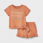 Grayson Mini Baby Girls' 2pc 'be Happy' Top & Shorts Set - Tan Newborn