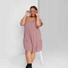 Women's Plus Size Polka Dot Short Puff Sleeve Round Neck Babydoll Mini Dress - Wild Fable Purple 1x, Women's,