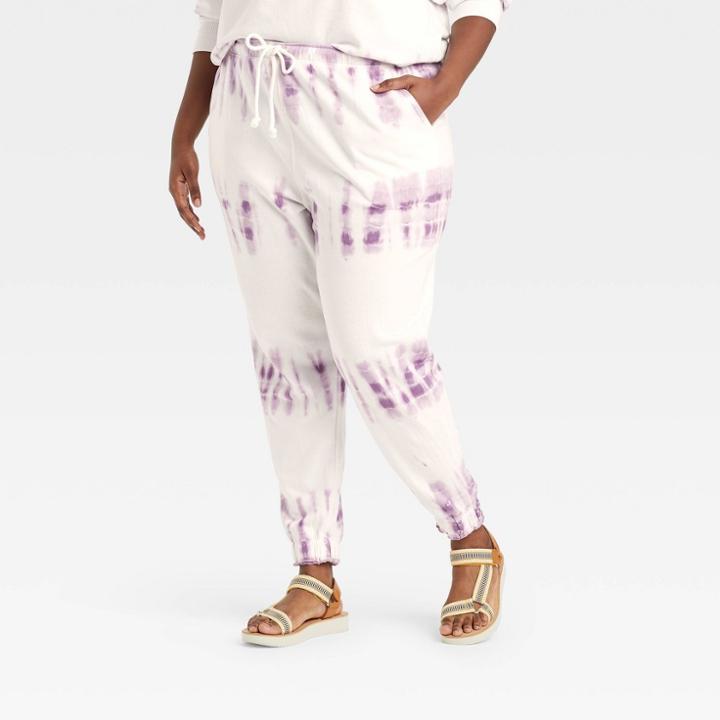 Women's Plus Size Tie-dye Mid-rise French Terry Jogger Pants - Universal Thread Purple/white