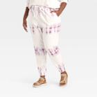 Women's Plus Size Tie-dye Mid-rise French Terry Jogger Pants - Universal Thread Purple/white