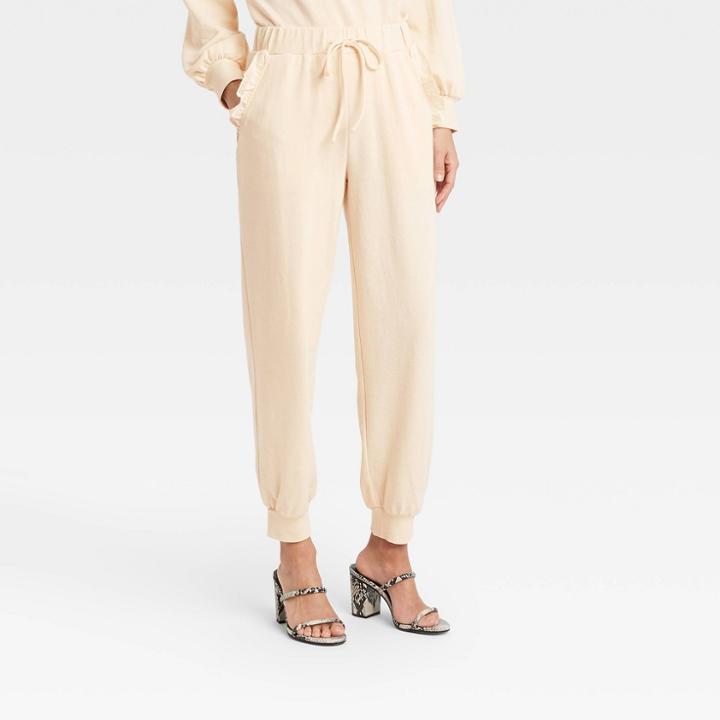 Women's Regular Fit Ruffle Detail Jogger Sweatpants - Who What Wear Cream