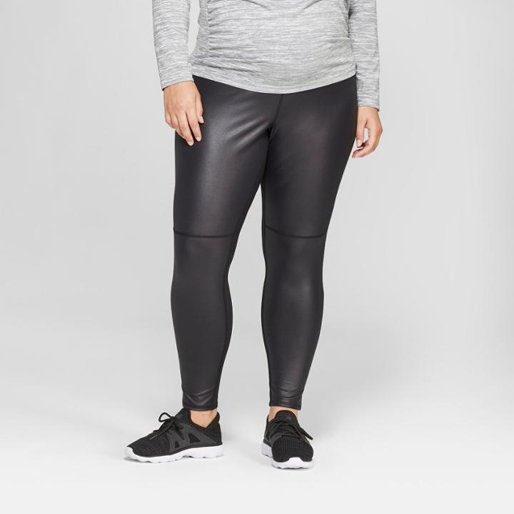 Maternity Plus Size Faux Front Leather Active Leggings - Isabel Maternity By Ingrid & Isabel Black