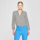 Women's Houndstooth Long Sleeve Classic Blouse - Who What Wear Black/white Xs, Black/white Houndstooth