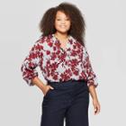 Women's Plus Size Long Sleeve V-neck Top - A New Day Blue/burgundy X, Red Blue
